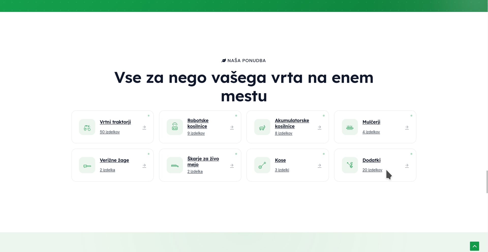 Categories section after — 8 custom duotone SVG icon cards in a 4-column grid linking to each WooCommerce category